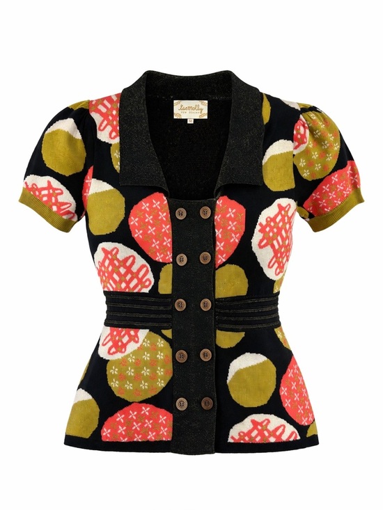 Lia Molly Tops - Lia Molly Retro Polka Dot Knit Cardigan Top Mod Short Sleeve Medium Anthro